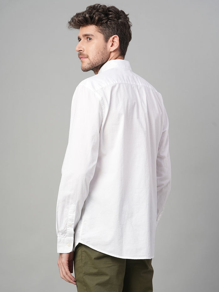 Men's 100% Cotton Band Collar Contrast Shirt White