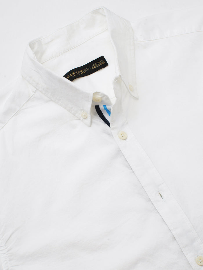Men's 100% Cotton Band Collar Contrast Shirt White