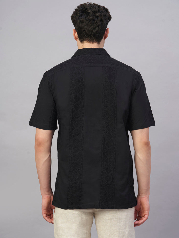 Men's 100% Cotton Regular Fit Camp Collar Shirt Black