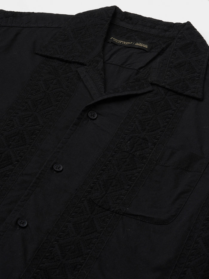 Men's 100% Cotton Regular Fit Camp Collar Shirt Black