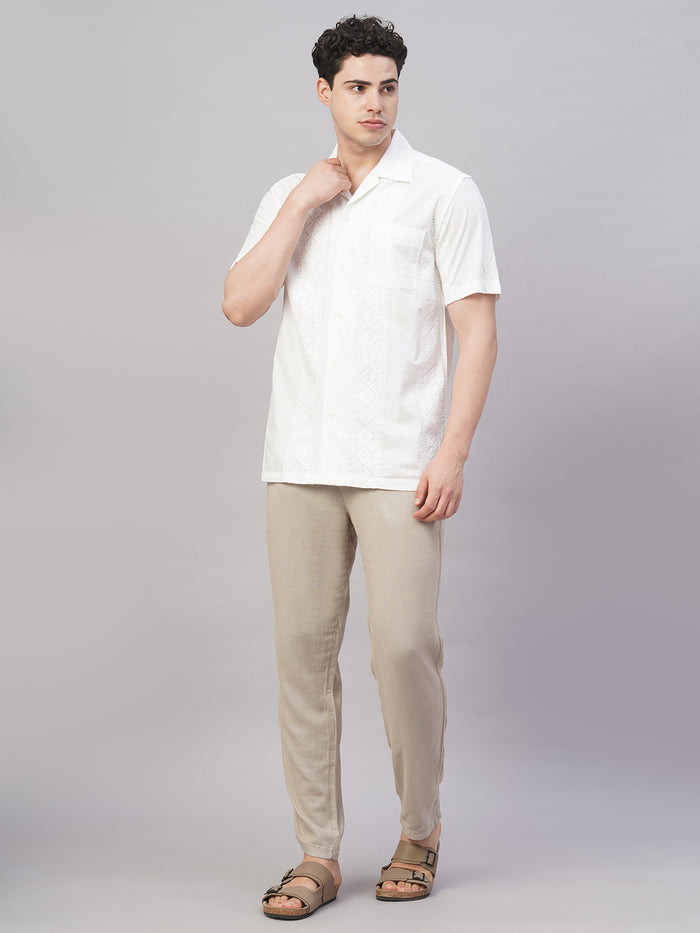 Men's 100% Cotton Regular Fit Camp Collar Shirt White