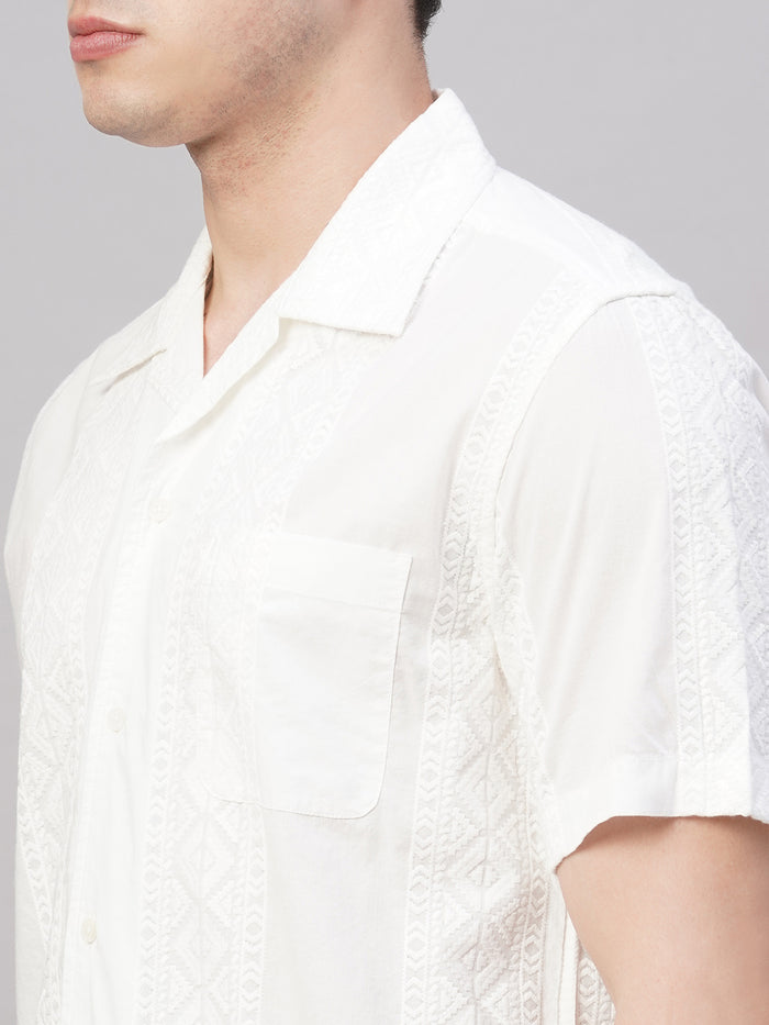 Men's 100% Cotton Regular Fit Camp Collar Shirt White