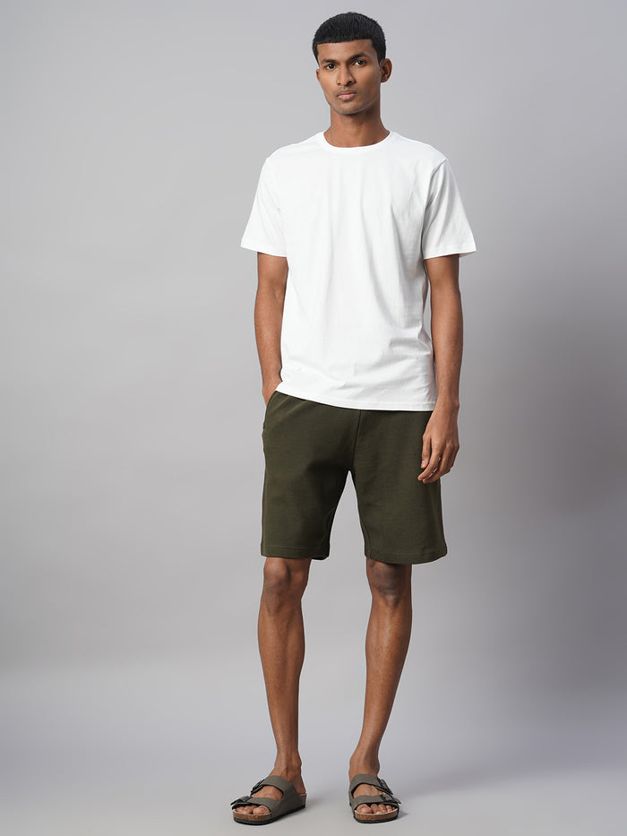 Men's 100% Cotton Regular Fit Knit Shorts Green