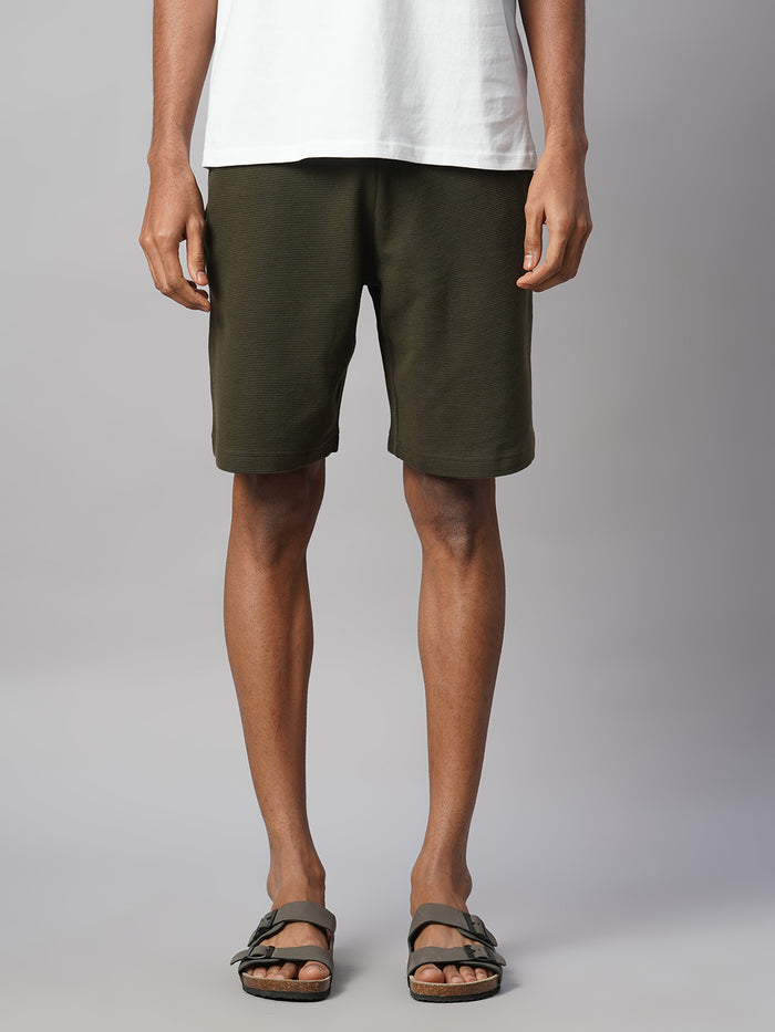 Men's 100% Cotton Regular Fit Knit Shorts Green