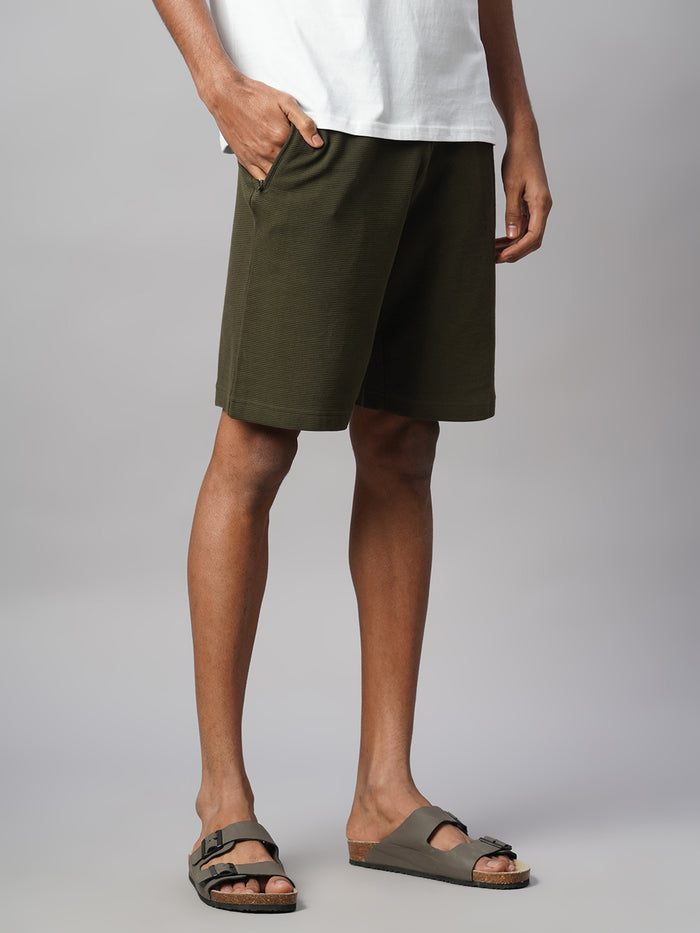 Men's 100% Cotton Regular Fit Knit Shorts Green