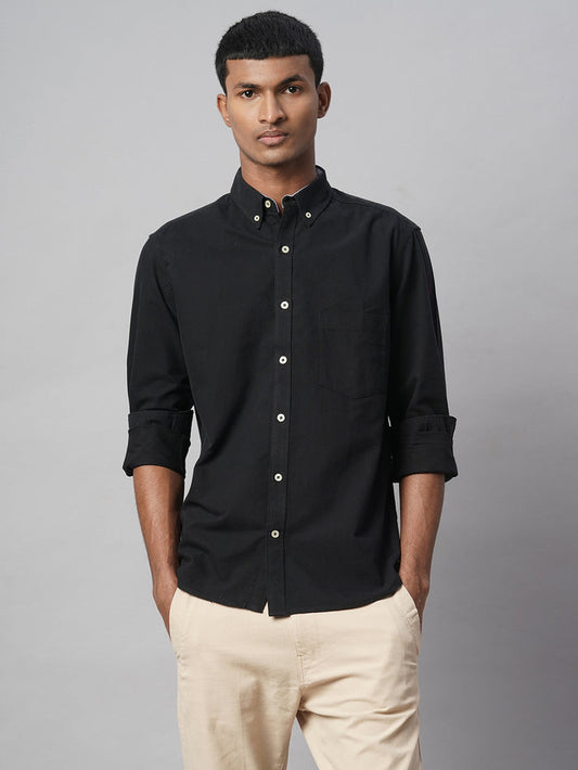 Men's 100% Cotton Regular Fit Long Sleeve Pocket Shirt Black