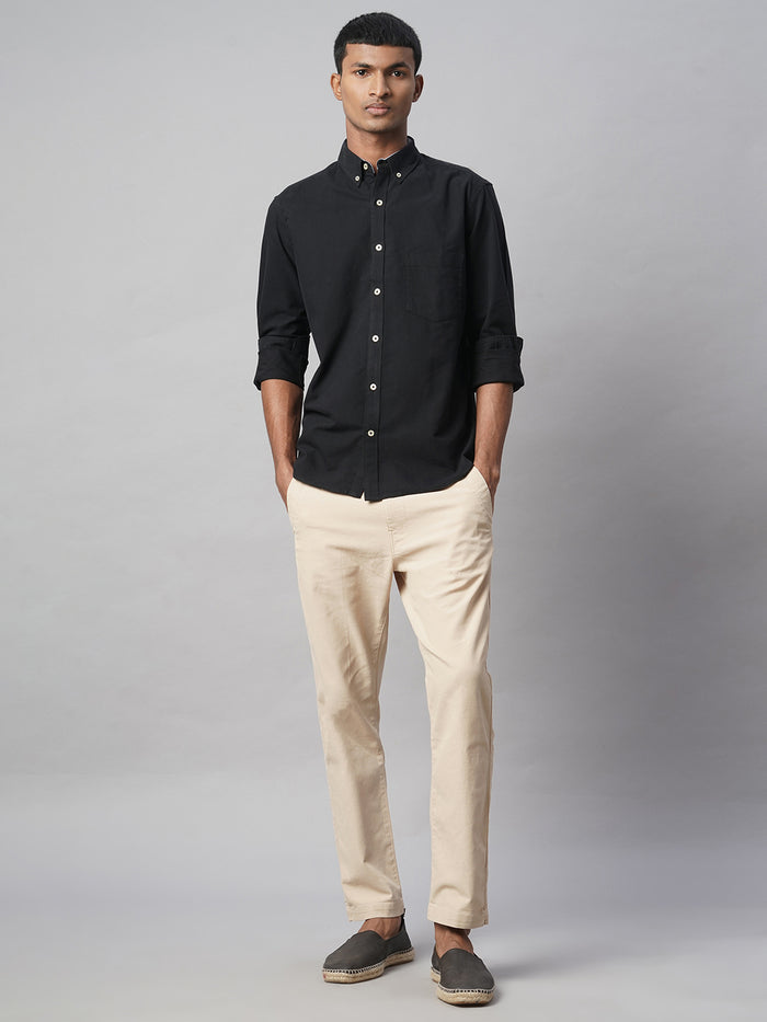 Men's 100% Cotton Regular Fit Long Sleeve Pocket Shirt Black