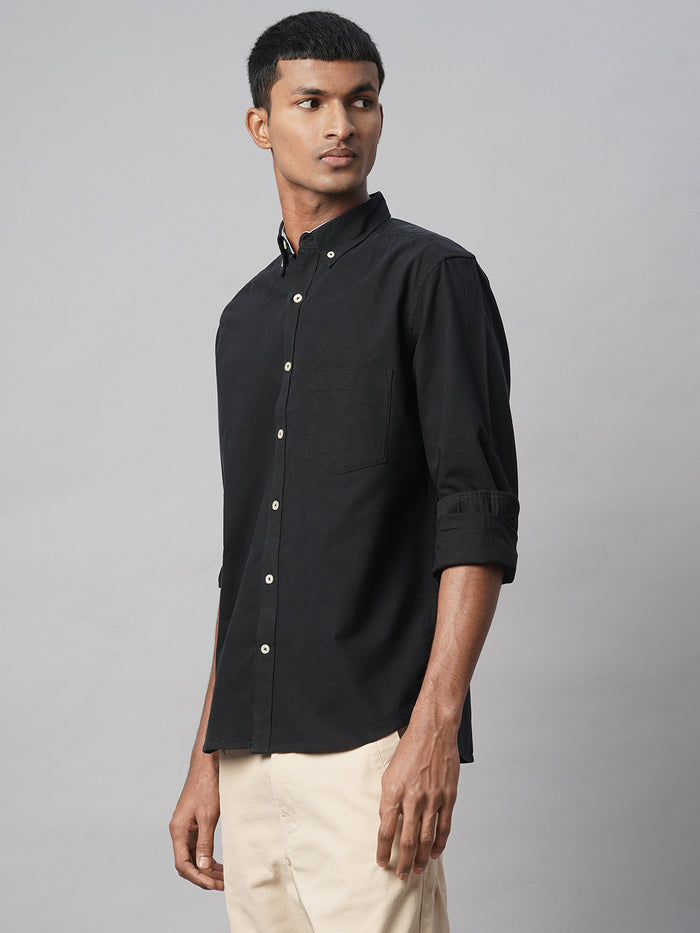 Men's 100% Cotton Regular Fit Long Sleeve Pocket Shirt Black