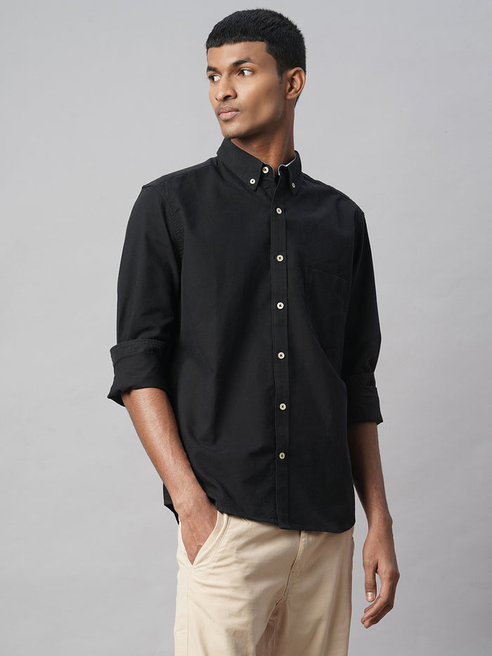 Men's 100% Cotton Regular Fit Long Sleeve Pocket Shirt Black