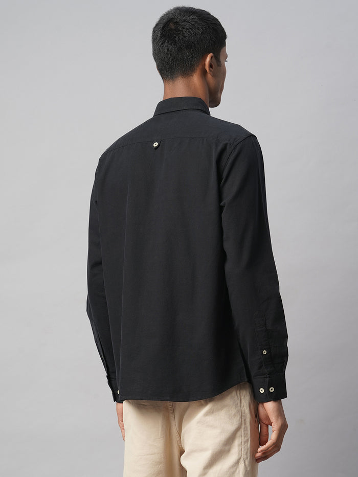 Men's 100% Cotton Regular Fit Long Sleeve Pocket Shirt Black