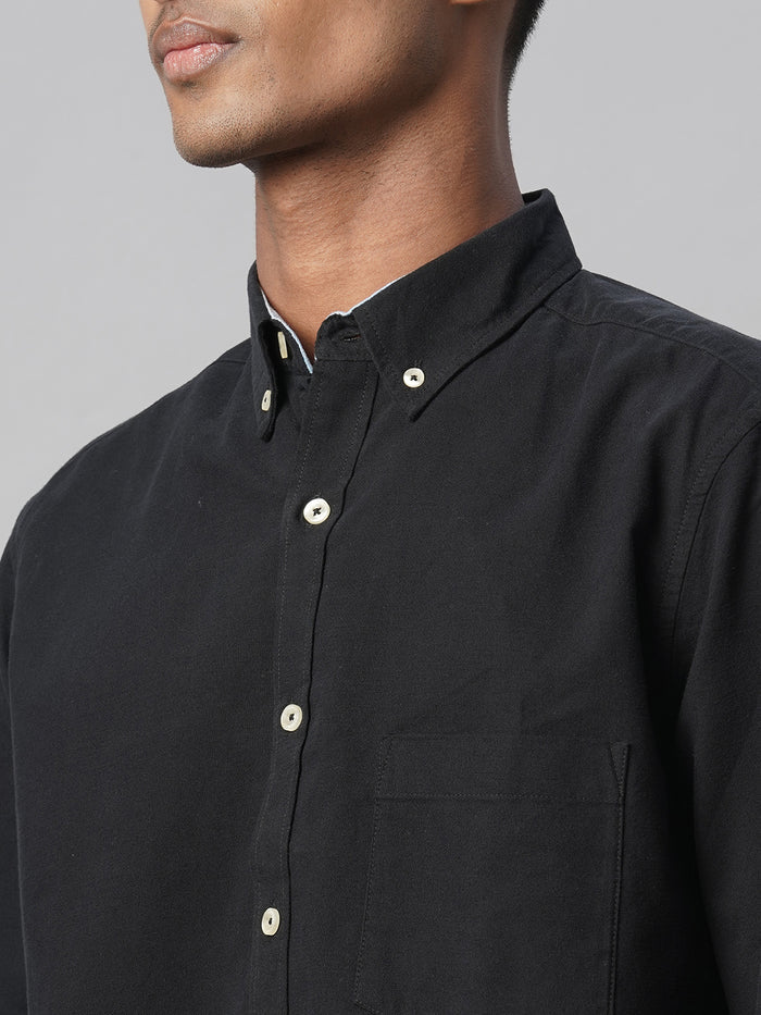 Men's 100% Cotton Regular Fit Long Sleeve Pocket Shirt Black