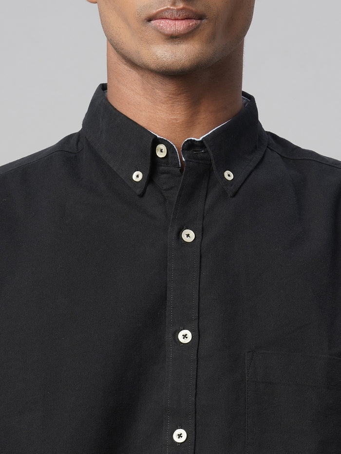 Men's 100% Cotton Regular Fit Long Sleeve Pocket Shirt Black