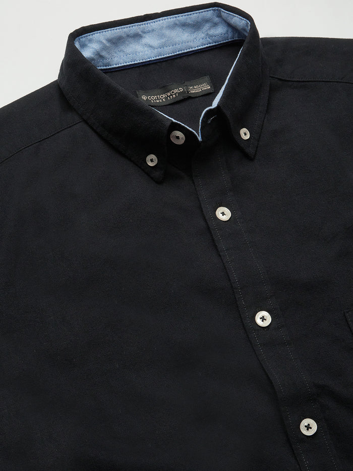 Men's 100% Cotton Regular Fit Long Sleeve Pocket Shirt Black