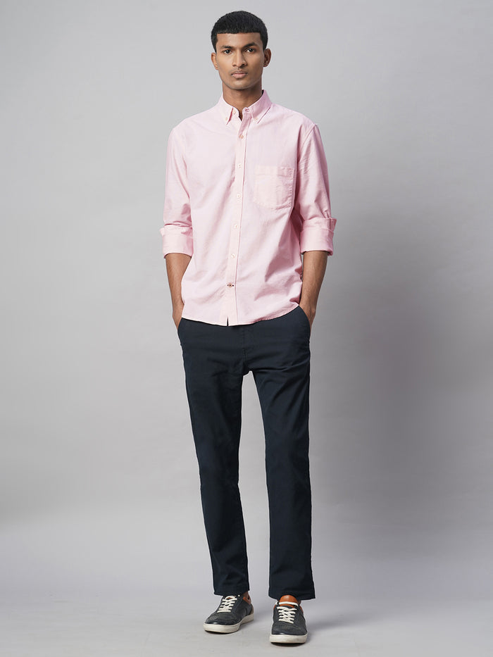 Men's 100% Cotton Regular Fit Long Sleeve Pocket Shirt Pink