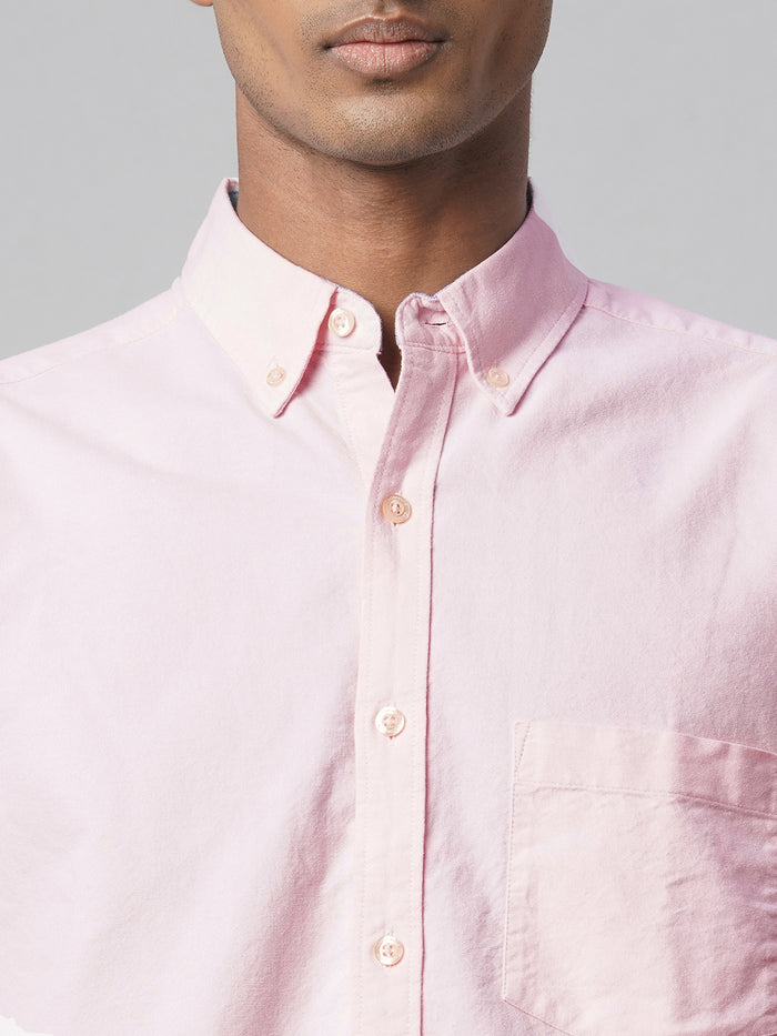Men's 100% Cotton Regular Fit Long Sleeve Pocket Shirt Pink