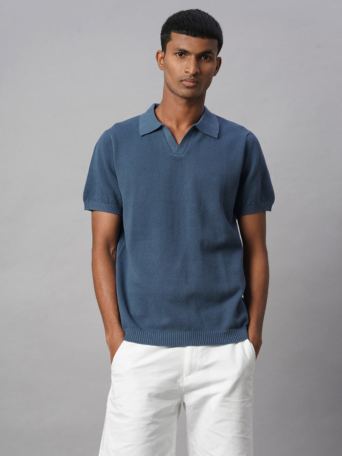 Men's 100% Cotton Regular Fit Polo T Shirt Blue