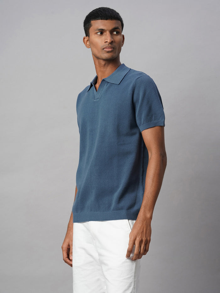 Men's 100% Cotton Regular Fit Polo T Shirt Blue