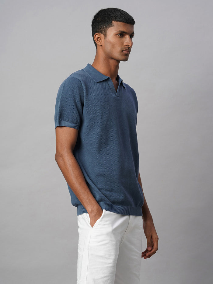 Men's 100% Cotton Regular Fit Polo T Shirt Blue