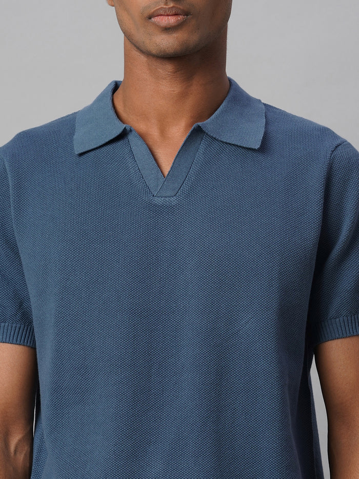 Men's 100% Cotton Regular Fit Polo T Shirt Blue