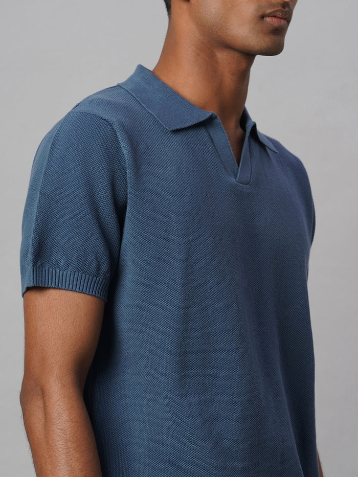 Men's 100% Cotton Regular Fit Polo T Shirt Blue