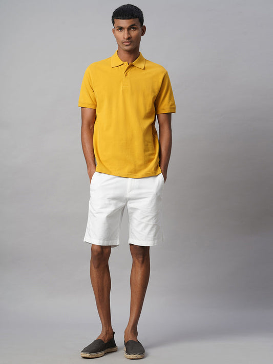 Men's 100% Cotton Regular Fit Shorts Button And Zip Closure White