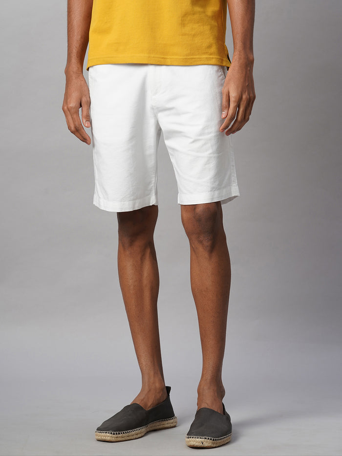 Men's 100% Cotton Regular Fit Shorts Button And Zip Closure White
