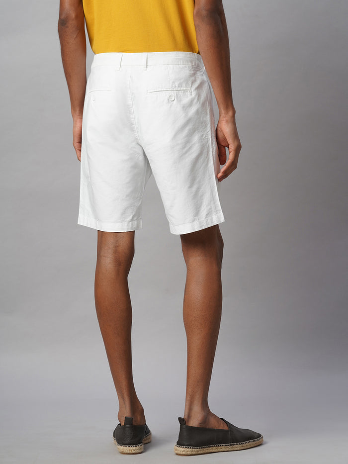 Men's 100% Cotton Regular Fit Shorts Button And Zip Closure White