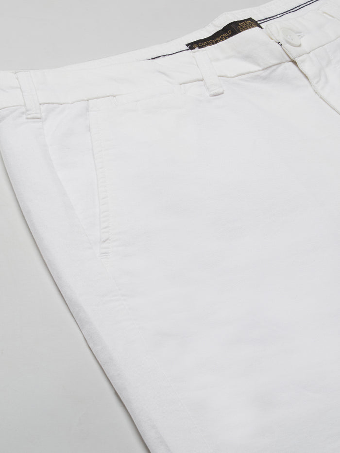 Men's 100% Cotton Regular Fit Shorts Button And Zip Closure White
