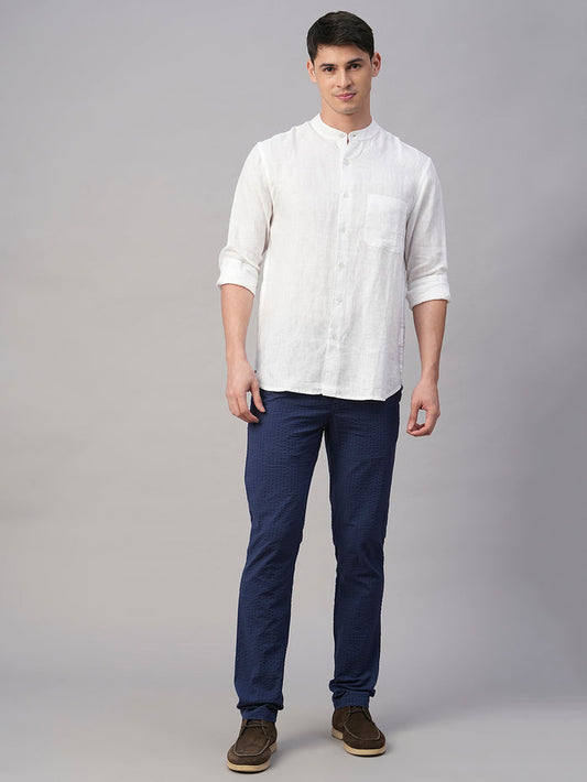 Men's 100% Cotton Seer Sucker Slim Fit Pant Navy