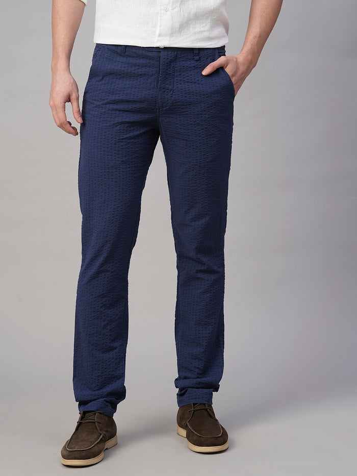 Men's 100% Cotton Seer Sucker Slim Fit Pant Navy