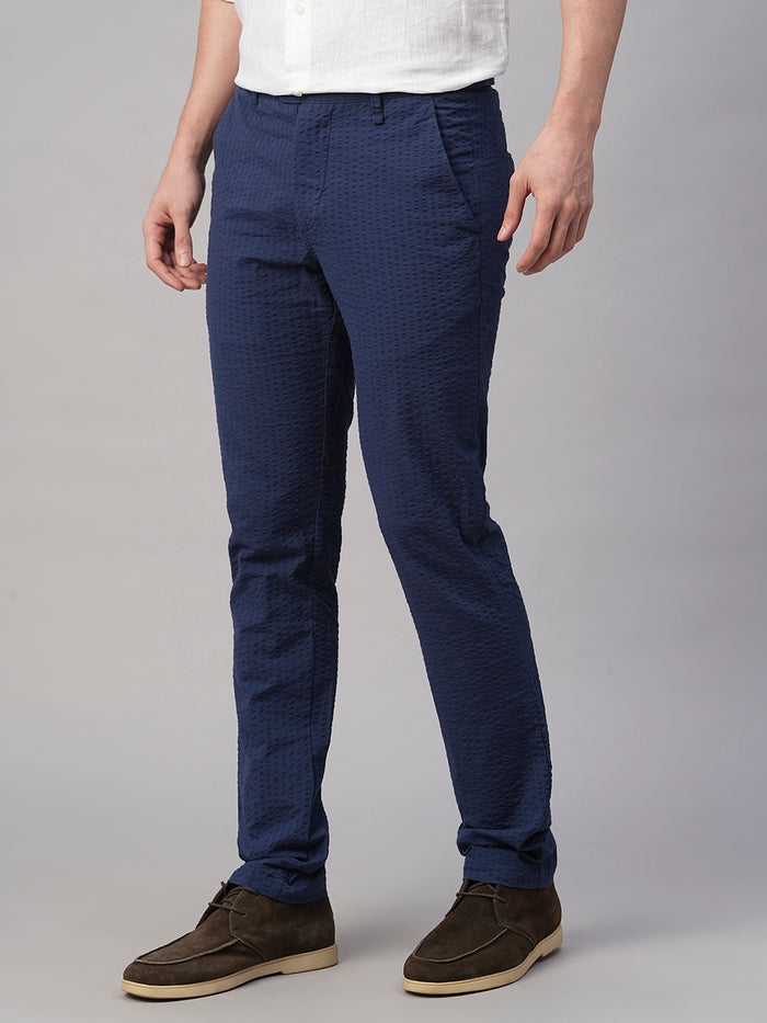 Men's 100% Cotton Seer Sucker Slim Fit Pant Navy