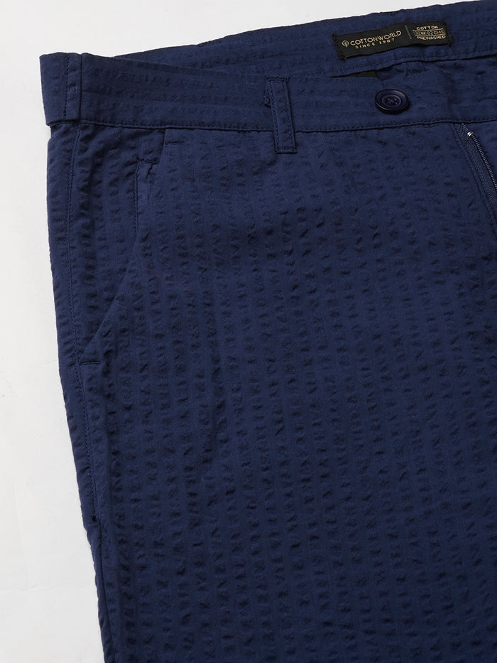 Men's 100% Cotton Seer Sucker Slim Fit Pant Navy