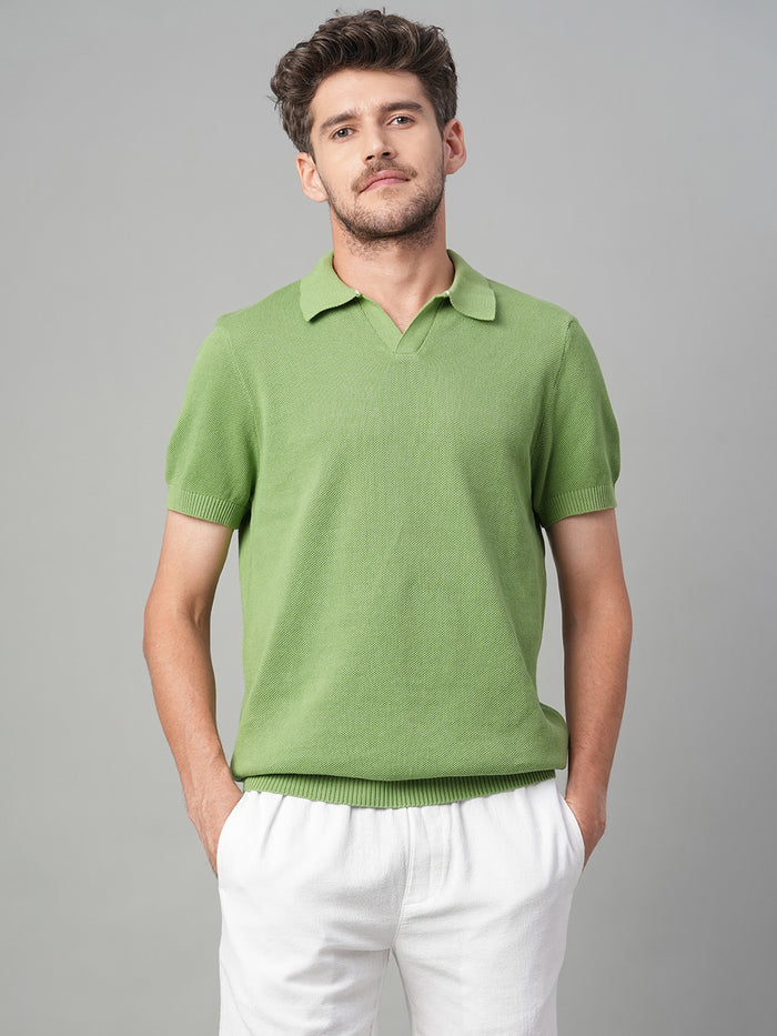 Men's 100% Cotton Solid Polo T Shirt Green