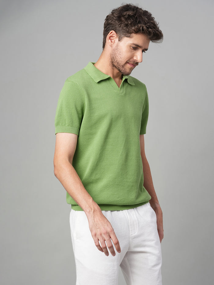 Men's 100% Cotton Solid Polo T Shirt Green