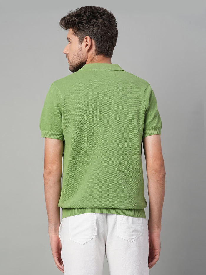 Men's 100% Cotton Solid Polo T Shirt Green
