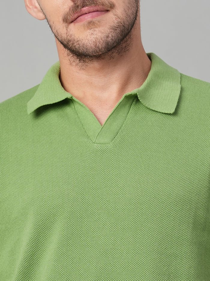 Men's 100% Cotton Solid Polo T Shirt Green