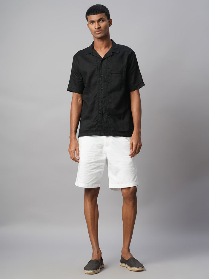 Men's 100% Linen Regular Fit Resort Collar Shirt Black