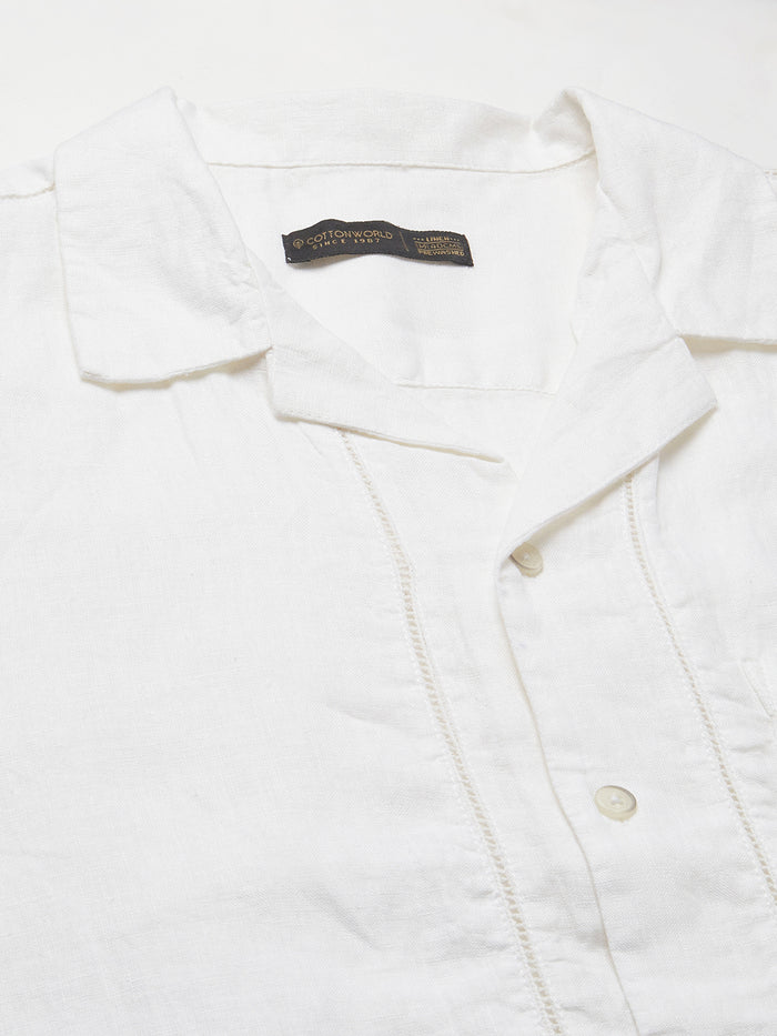 Men's 100% Linen Regular Fit Shirt Textured Pocket White