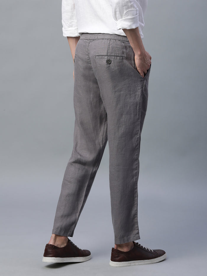 Men's 100% Linen Regular Fit Side Pocket Pants Grey