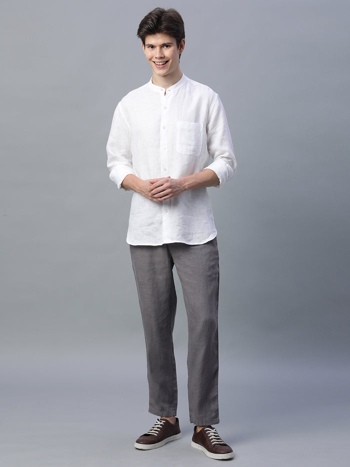 Men's 100% Linen Regular Fit Side Pocket Pants Grey