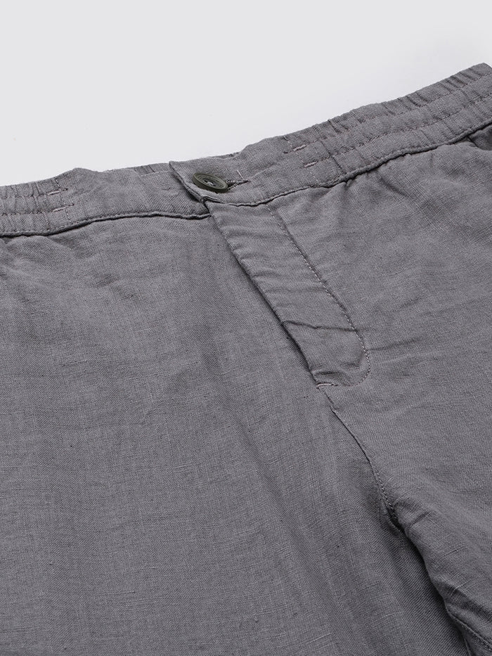 Men's 100% Linen Regular Fit Side Pocket Pants Grey