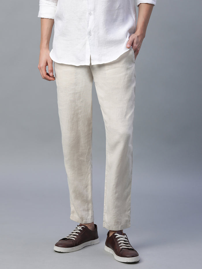 Men's 100% Linen Regular Fit Side Pocket Pants Natural