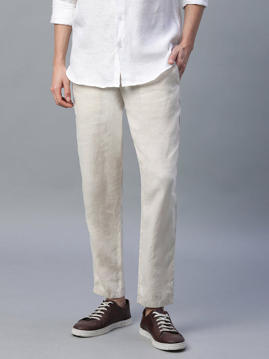 Men's 100% Linen Regular Fit Side Pocket Pants Natural
