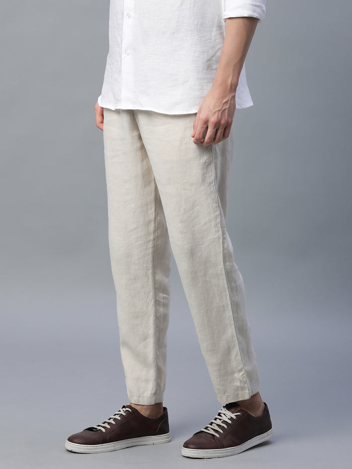 Men's 100% Linen Regular Fit Side Pocket Pants Natural