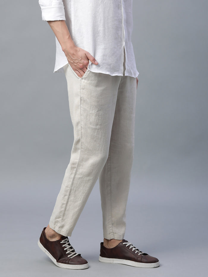 Men's 100% Linen Regular Fit Side Pocket Pants Natural