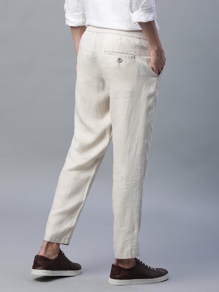 Men's 100% Linen Regular Fit Side Pocket Pants Natural