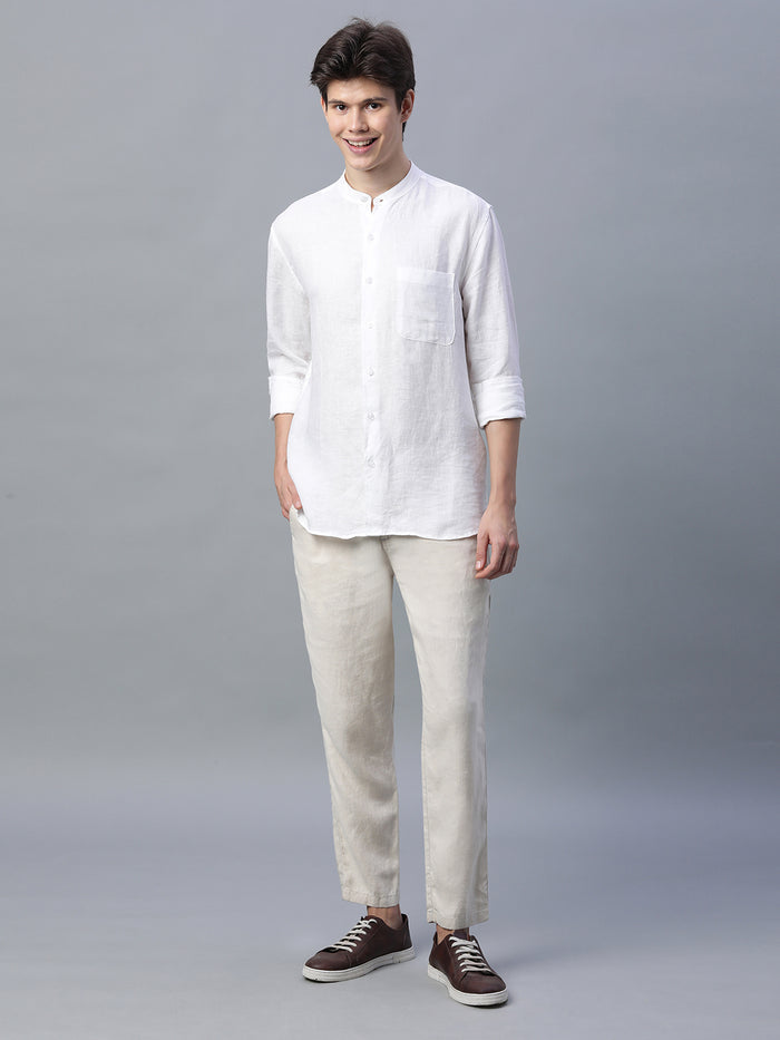 Men's 100% Linen Regular Fit Side Pocket Pants Natural