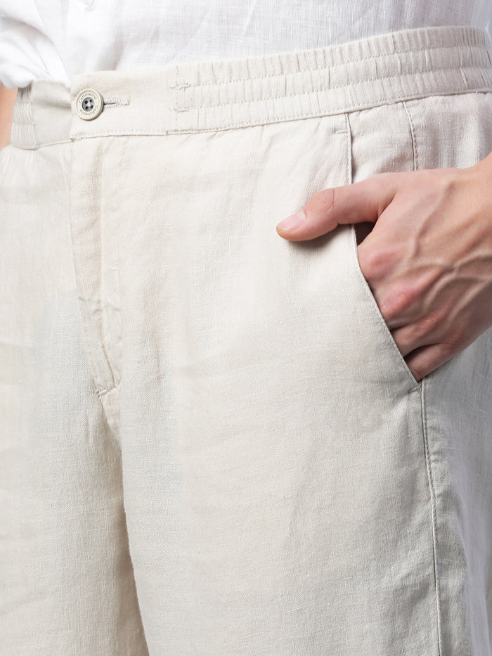 Men's 100% Linen Regular Fit Side Pocket Pants Natural