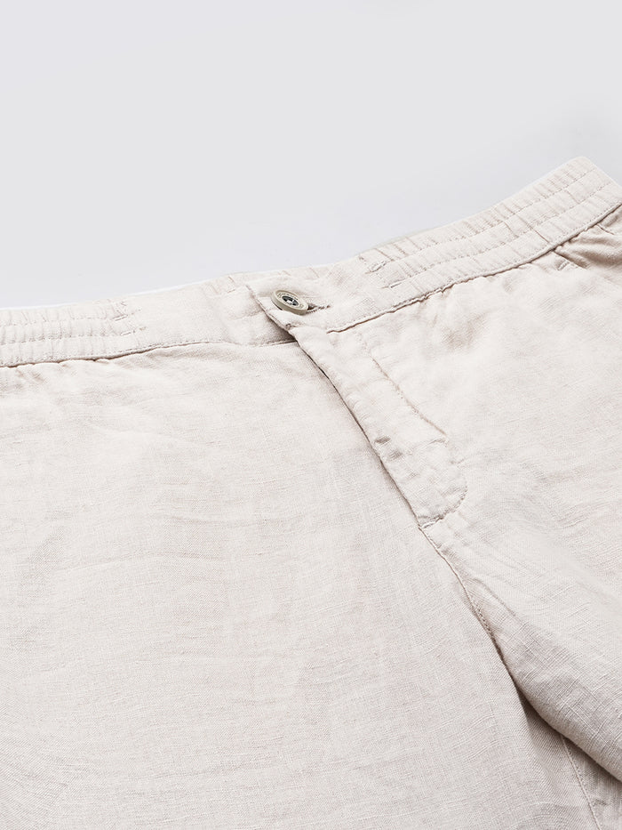Men's 100% Linen Regular Fit Side Pocket Pants Natural