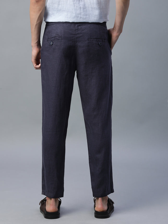 Men's 100% Linen Regular Fit Side Pocket Pants Navy